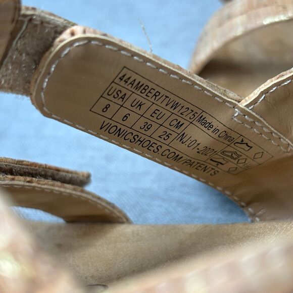 Vionic Amber Adjustable Sandals Strappy Tan Cork Slip‎ On Women's Size 8 - Picture 9 of 11